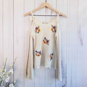 Flying Tomato Embroidery Off The Shoulder Sweater